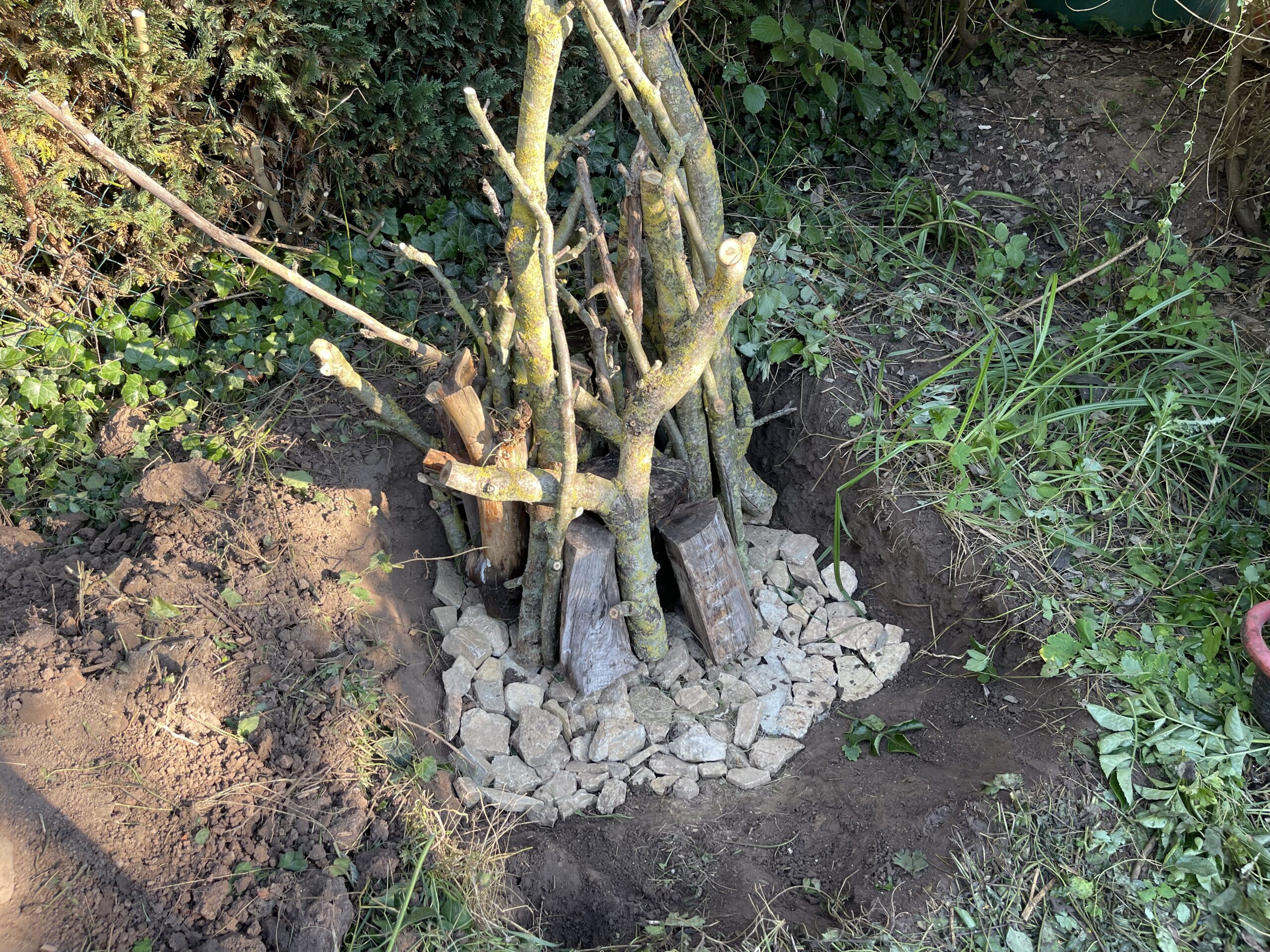 Zur Hälfte mit Holz beschickt